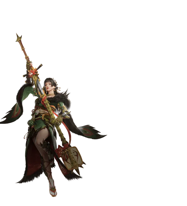 Midori, the long sword Assault Adventurer in Monster Hunter Outlanders